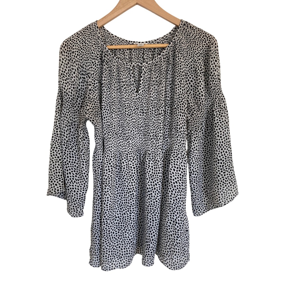 Spense Womens Cheetah Print Babydoll Tunic Top Black White Bell Sleeve Medium